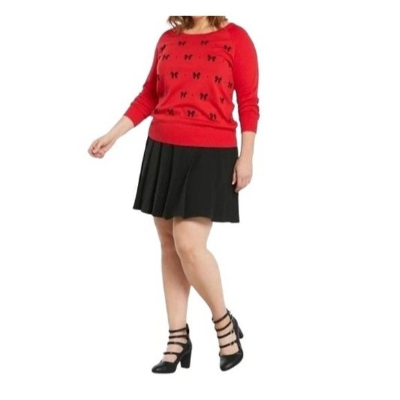 Torrid Bow Print Red Sweater Size 00 M/L Medium Large - Picture 3 of 8